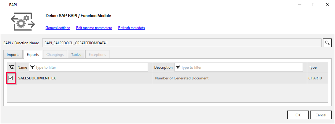 BAPI export parameters