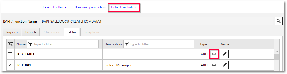 BAPI table metadata