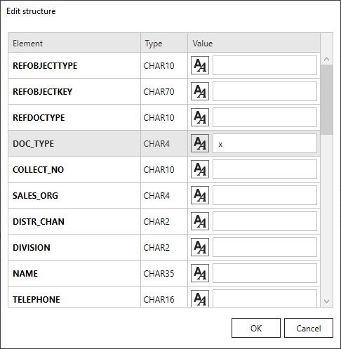 BAPI import parameters