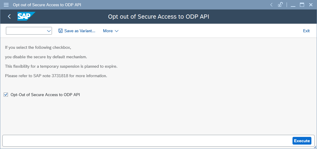 SAP GUI opt-out-checkbox for ODP restrictions