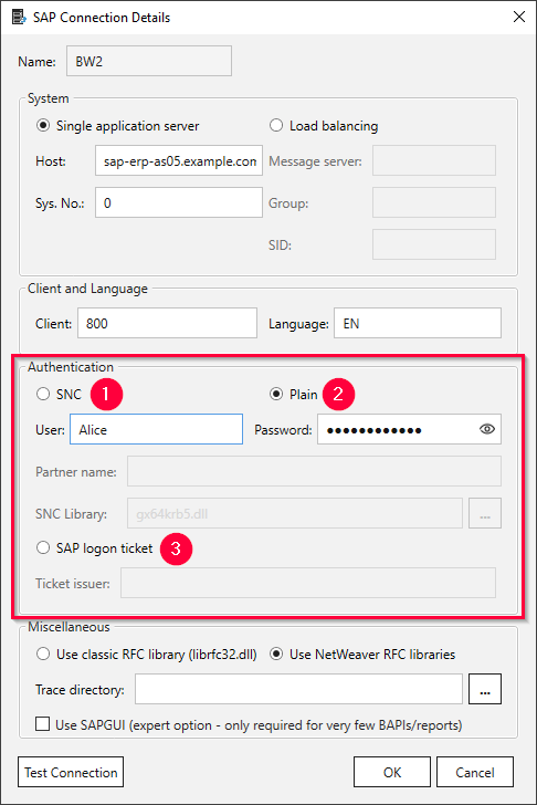 Connection details