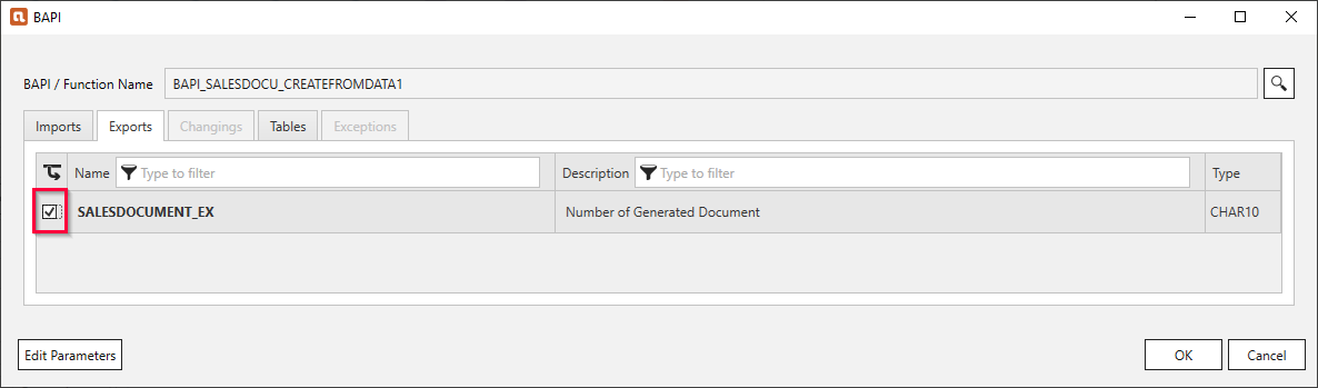 BAPI export parameters