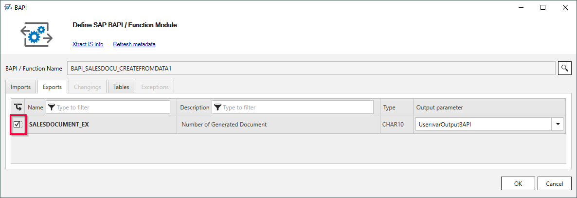 BAPI export parameters