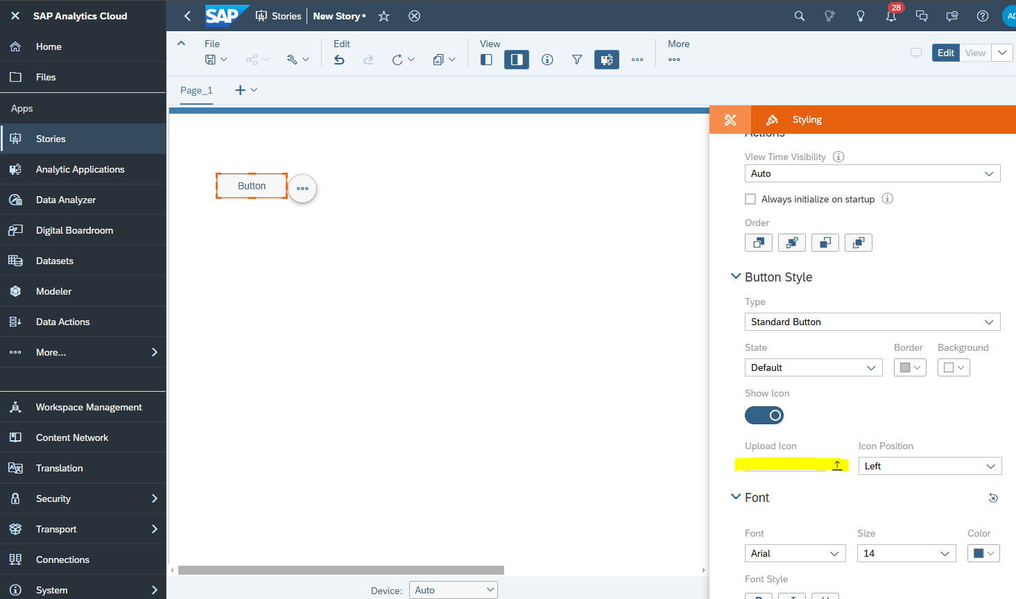 Example button in SAP Analytics Cloud