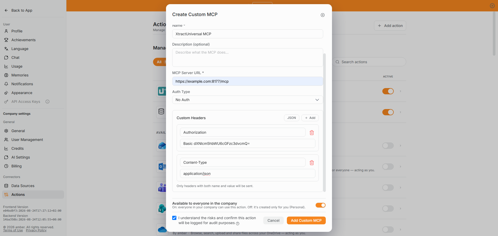 ambersearch MCP server setup menu