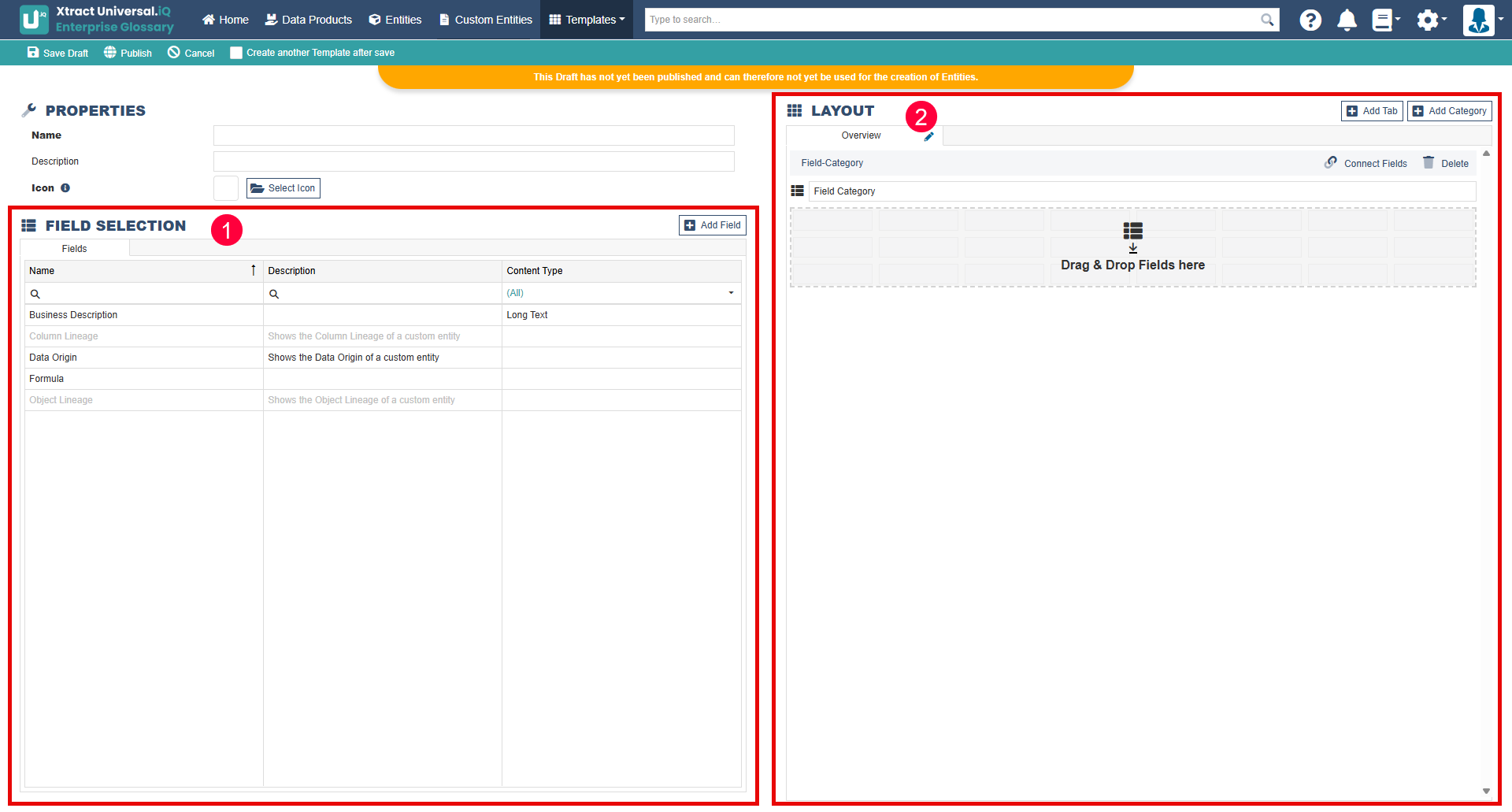 custom template editor UI