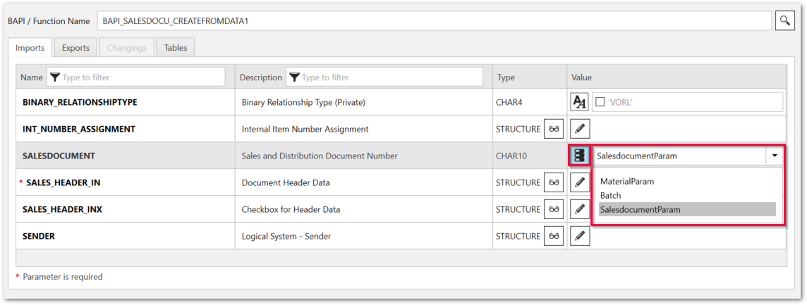 Assign parameters