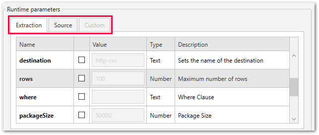 Extraction parameters