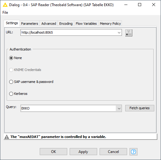 KNIME-SAP Reader (Theobald Software)-Settings