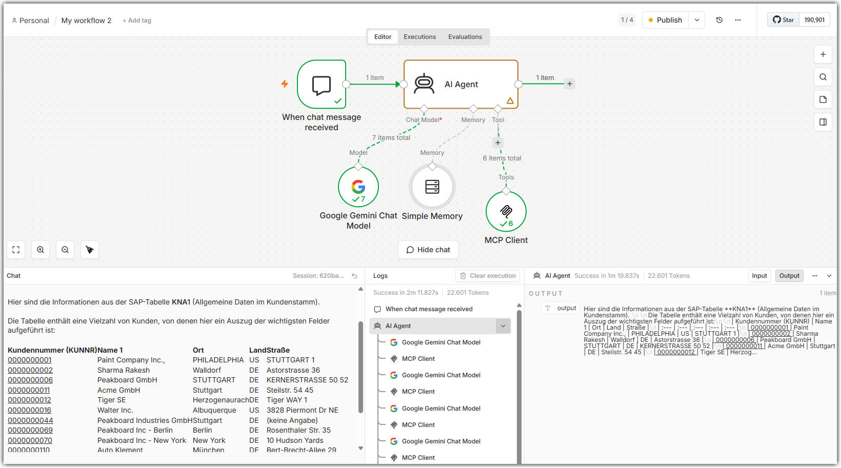 n8n MCP Client Tool Node and AI Agent node setup for service calls