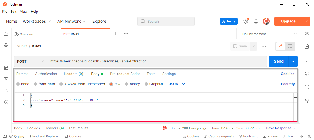 WHERE-Clause in Postman
